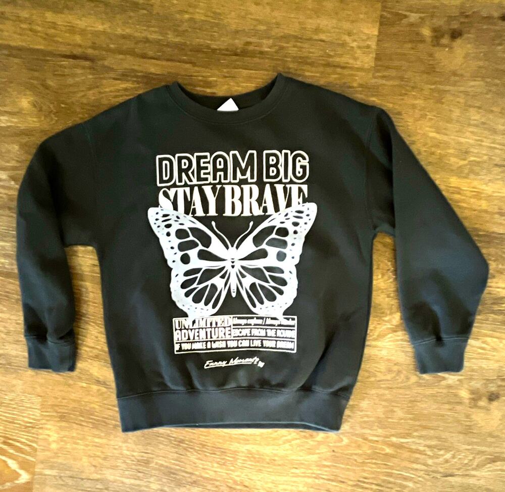 ZARA Kids Black Crew Neck Sweatshirt Long Sleeve Dream Big Stay Brave Butterfly